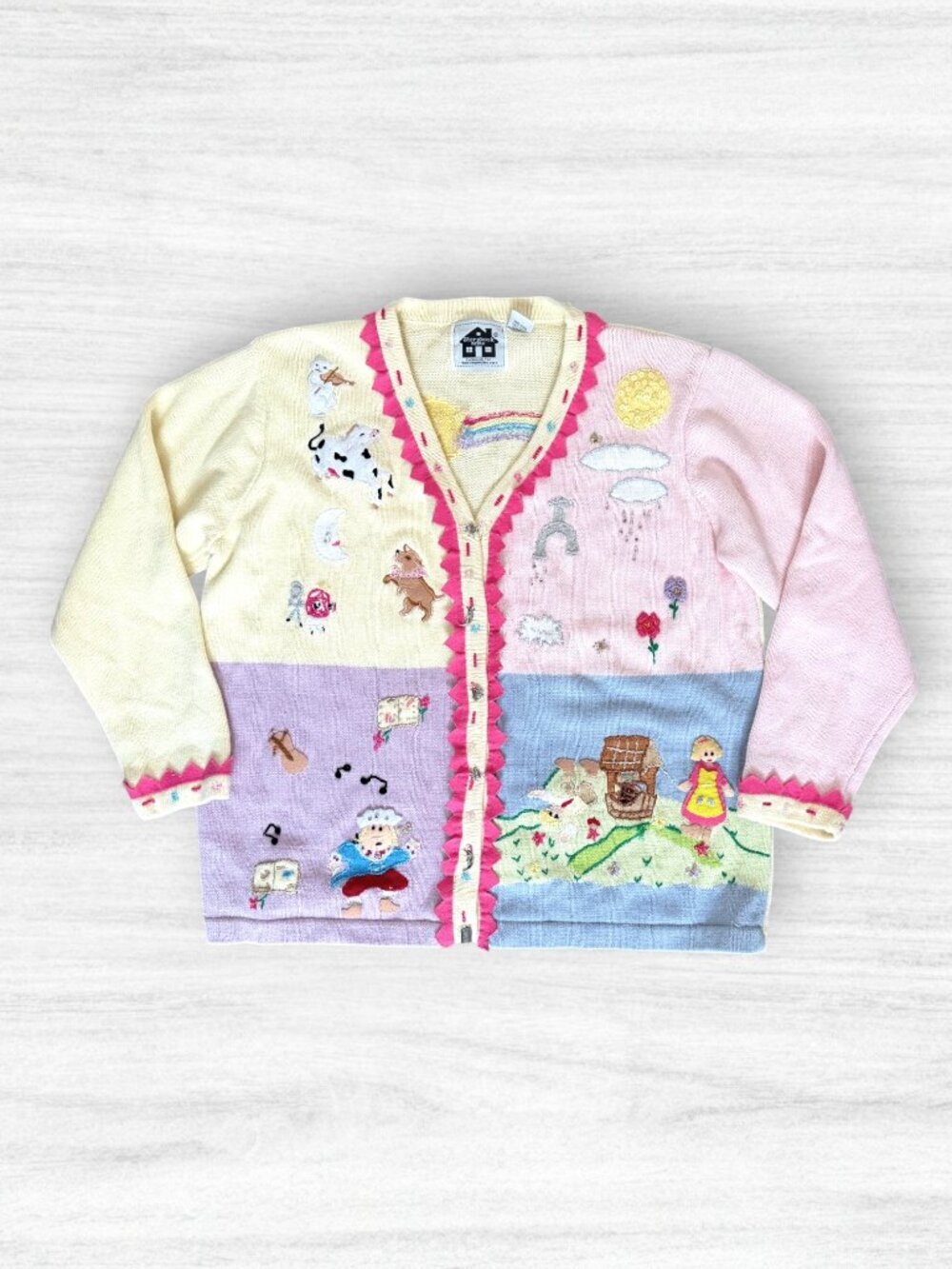 Vintage Storybook Knits 1X Nursery Rhyme Cardigan Sweater Cottagecore Whimsical - Picture 2 of 11